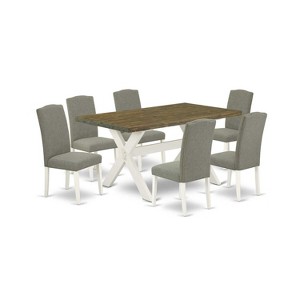 7-Piece Rectangle Distressed Jacobean Finish Solid Wood Top Dining Table with 6 Parson-Chairs with - 1 of 4