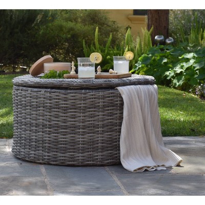 Vallauris Wicker Outdoor Storage Coffee Table - Gray - Adore Decor