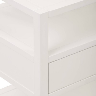 Contemporary White Wood and Brass Accent Side Table with Storage