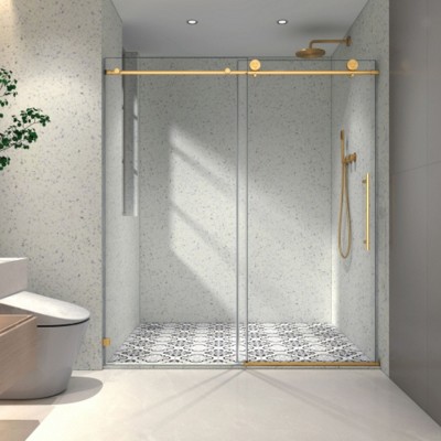 Frameless Shower Door: Fixed and Sliding Panels, 70mm Stainless Pulleys, Soft-Close, Easy-Clean, Safe