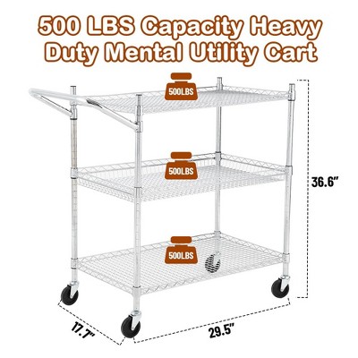 Chrome 3-Tier Heavy Duty Steel Utility Cart with Wheels