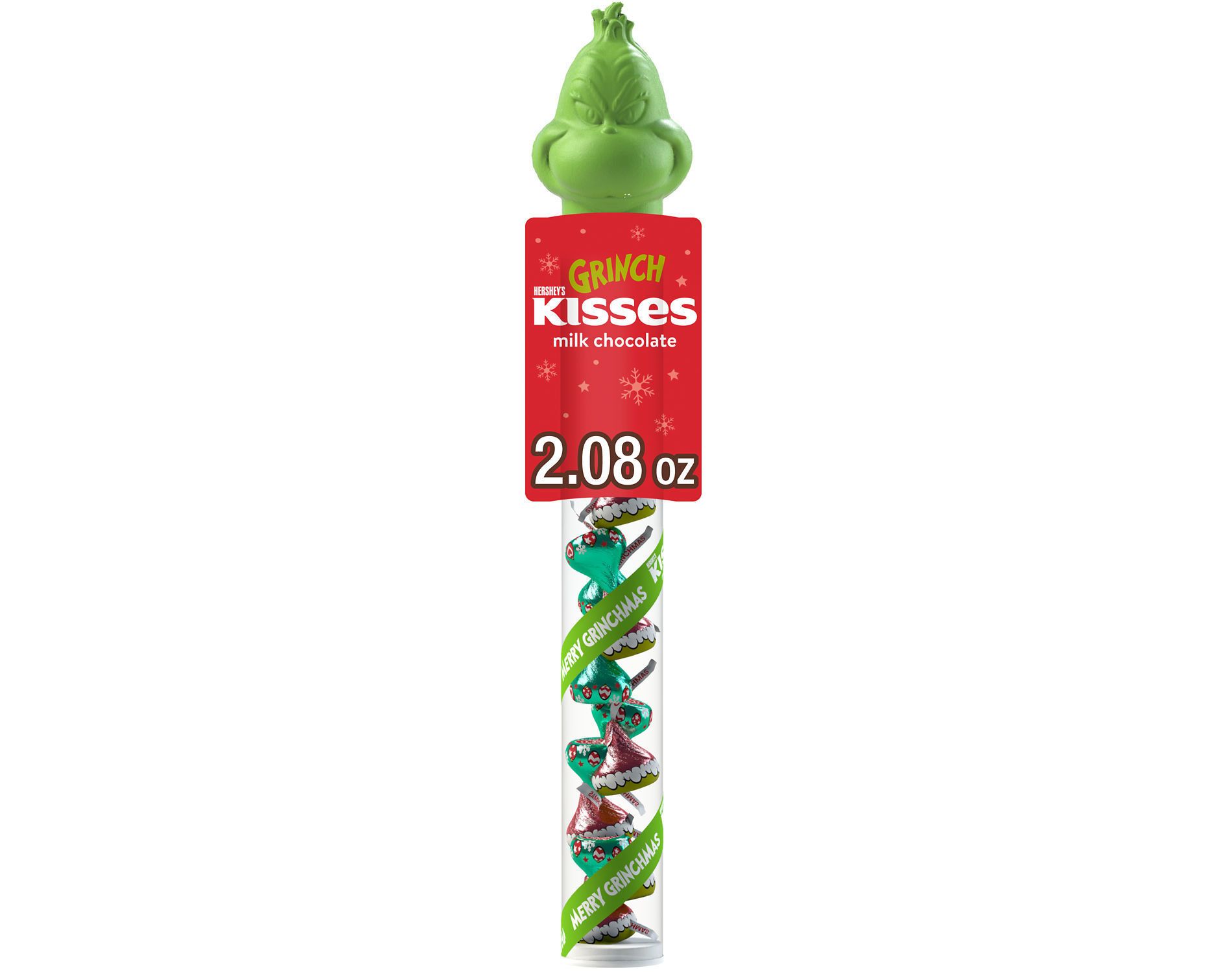 HERSHEY'S Kisses Christmas Grinch Milk Chocolate Filled Plastic Cane Candy - 2.08oz