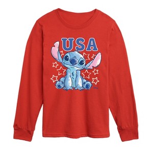 Boys' Disney USA Stitch Stars Long Sleeve Graphic T-Shirt - Red - Large - 1 of 3