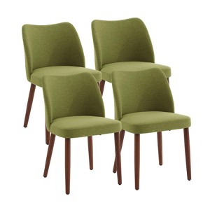Dining Chair Set of 4, Linen Upholstered Dining Chair with Wood Legs, Wing Backrest, Wooden Kitchen Chair, Kitchen Chairs with Thick Cushions - 1 of 4