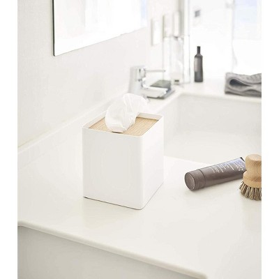 Ash Steel Square Tissue Box Cover with Wooden Lid