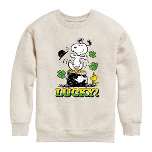 Boys' - Peanuts - Lucky Snoopy Graphic Long Sleeve Fleece Sweatshirt - 1 of 4