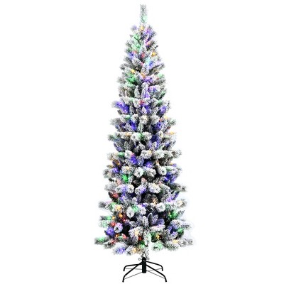 8FT Pre-Lit Hinged Christmas Tree Snow Flocked w/ 9 Modes Remote Control Lights