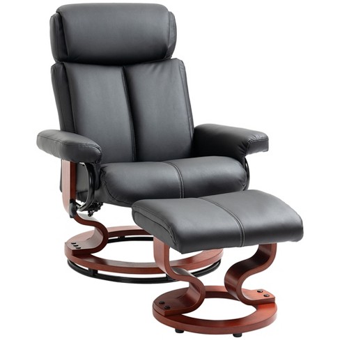 HOMCOM Recliner Chair with Ottoman, 360° Swivel Reclining Chair with Wood  Base and Matching Footrest, Black