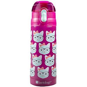 Bentology Stainless Steel 13 oz Kitty Insulated Water Bottle for Girls