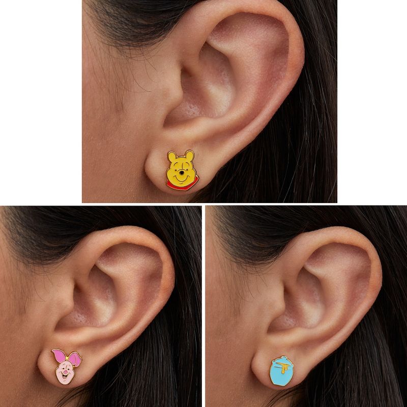 Disney Winnie the Pooh Gold Plated Stud Earring Set, 3 Pairs, 2 of 6