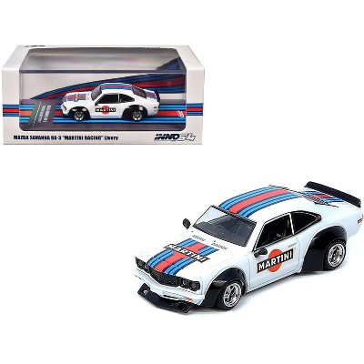 Mazda RX-3 Savanna RHD "Martini Racing Livery" White with Red and Blue Stripes 1/64 Diecast Model Car by Inno Models