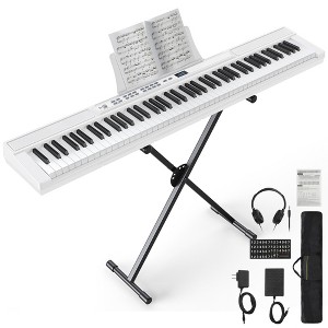 SKONYON 88 Key Digital Piano Keyboard with Stand Full-Size Semi-Weighted Electric Piano, White - 1 of 4