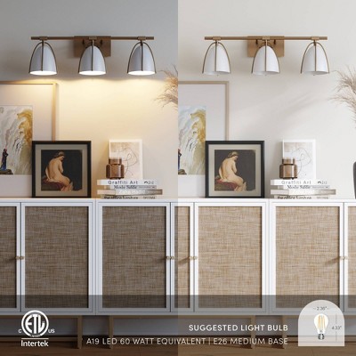 Aubrey 3-Light Gold Brass and White Farmhouse Vanity Light Set