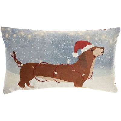 12"x21" Oversized Light Up Dachshund Holiday Lumbar Throw Pillow - Mina Victory