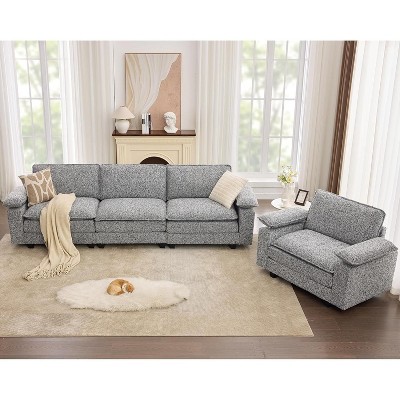 TYBOATLE 122" Leather Sectional Sofa Set, Comfy Modular Couch with Chairs, Deep Seat & Adjustable Armrest for Living Room, Apartment, Office, Studio