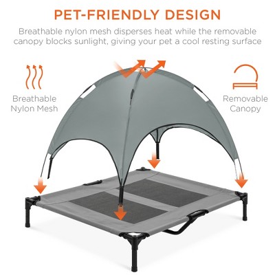 Large Gray Elevated Outdoor Mesh Pet Cot with Canopy