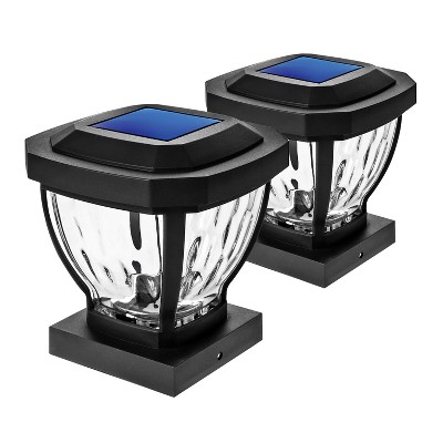 Black Solar LED Post Cap Lights with Rippled Glass, 2-Pack