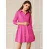 INSPIRE CHIC Women's 3/4 Sleeve Button Front Solid Color Flare Mini Shirt Dress - 3 of 4