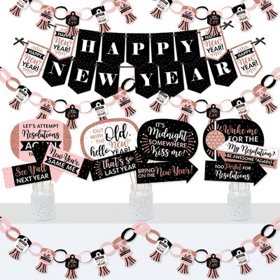 Big Dot of Happiness Rose Gold Happy New Year - Banner and Photo Booth Decorations - New Year's Eve Party Supplies Kit - Doterrific Bundle