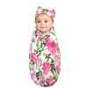 Touched by Nature Baby Girl Organic Cotton Swaddle Blanket and Headband or Cap, Peonies, One Size - 3 of 3