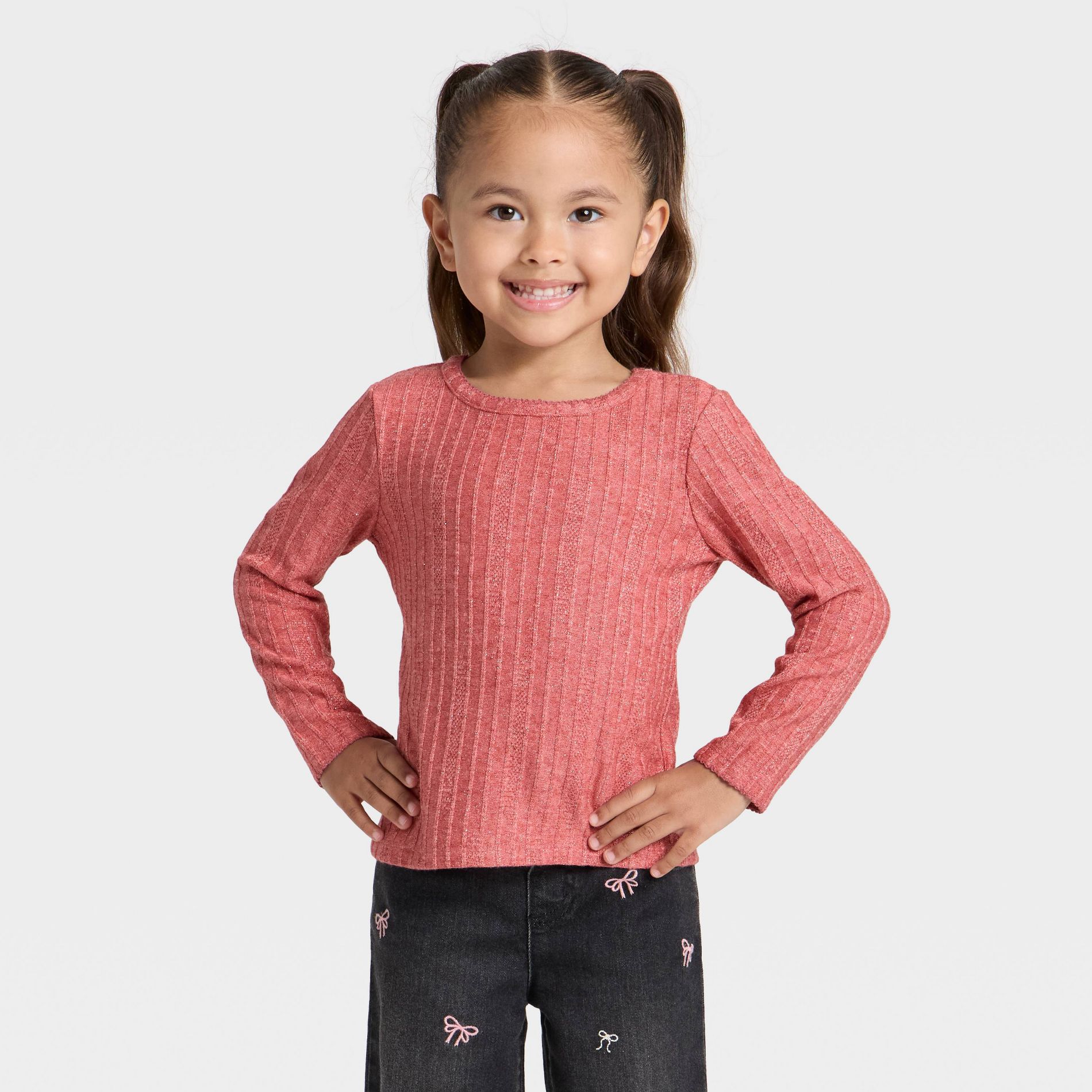 Toddler Girls' Pointelle Long Sleeve T-Shirt - Cat & Jack™ Red 2T