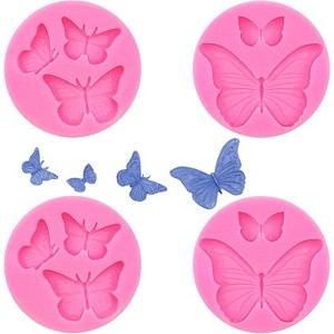 JDICTION Charming Pink Butterfly Silicone Mold Set, 4-Pc for Detailed Resin & Fondant Art, Easy Release Design - 1 of 4