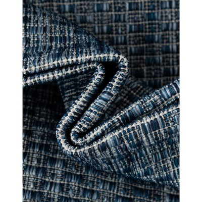 Blue Square Synthetic Flat Woven Outdoor Rug