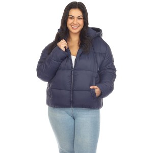 Plus Size Full Front Zip Hooded Bomber Puffer Coat  - White Mark - 1 of 4