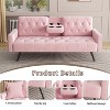 1730 Sofa Bed Armrest with Nail Head Trim with Two Cup Holders 72" Pink Polyester Sofa for Small Spaces - 3 of 4
