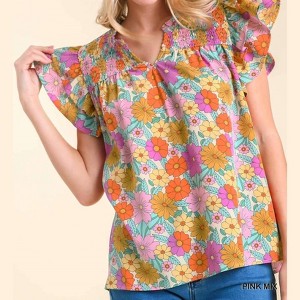 Women's Split Neck Floral Printed York Top - umgee - 1 of 2