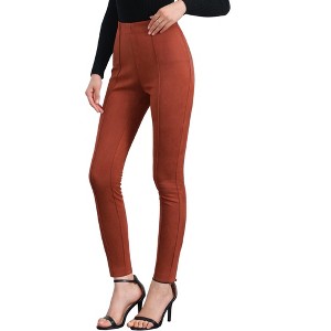INSPIRE CHIC Women's Faux Suede High Waisted Elastic Slim Casual Leggings Pants - 1 of 4