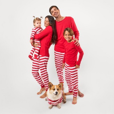 Leveret Two Piece Cotton Christmas Pajamas Striped Red and Solid Top 6 Year