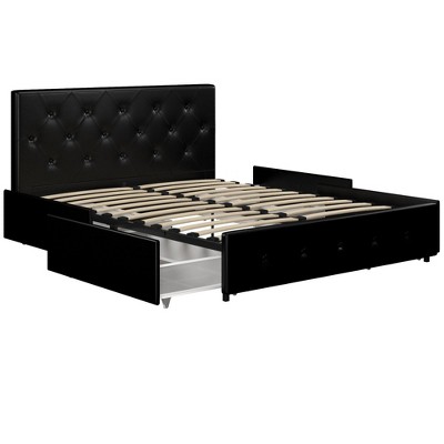 Dakota Contemporary Black Faux Leather Queen Platform Bed with Storage