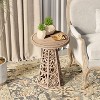 JIONJOY Carved Floral Accent Table - Rustic Round End Table with Distressed Wood Finish - Boho Farmhouse Side Table - 4 of 4