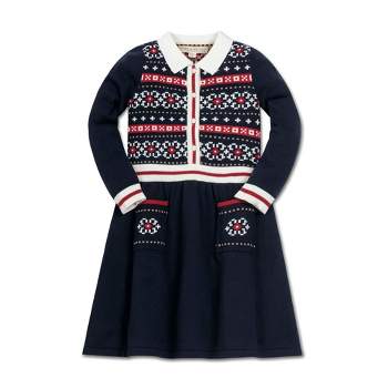 Hope & Henry Girls' Long Sleeve Nordic Fair Isle Sweater Dress, Kids