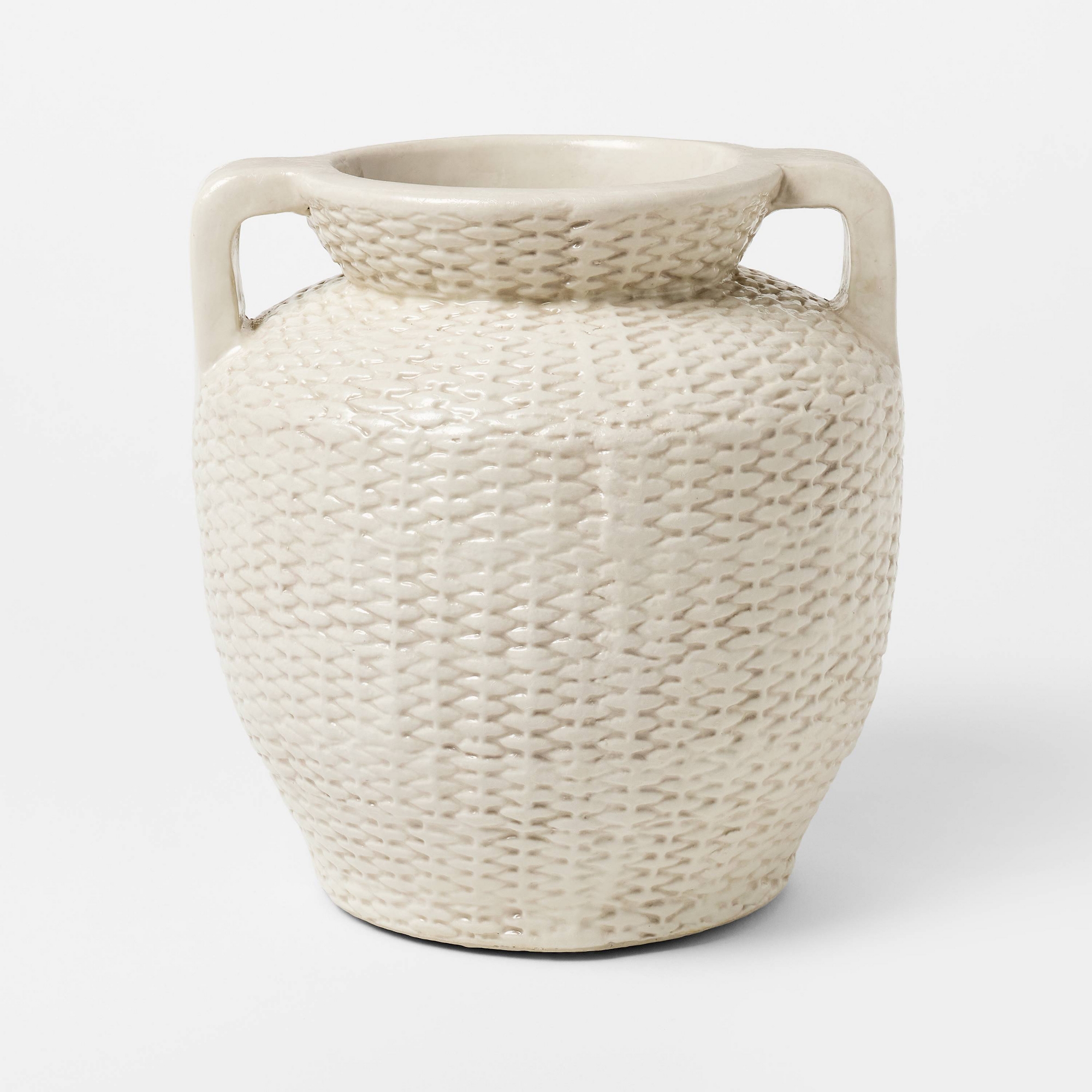 Large Woven Texture Ceramic Vase Cream