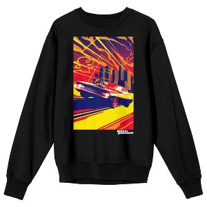 Fast & Furious Dodge Challenger & Skyscrapers Vector Art Crew Neck Long Sleeve Black Adult Sweatshirt - 1 of 3