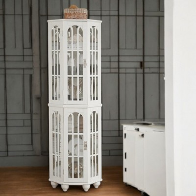 Alilang 22.00 Inch Tall Corner Display Cabinet with Glass Doors and Elegant Curved Design - White