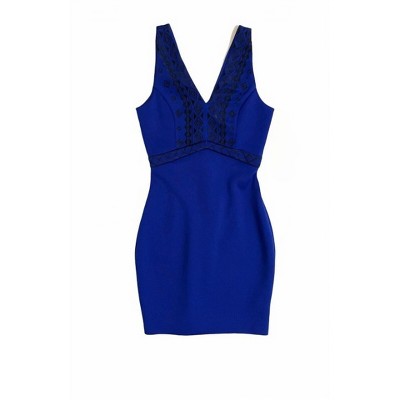 Women's Wo's Embroidered V Neck Scuba Knit Mini Sheath Dress - Guess
