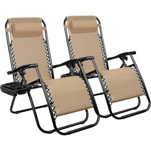 Cyan Oasis Patio Folding Lawn Outdoor Lounge Gravity Camp Reclining Lounge Chair of 2 (Cream-coloured) - 1 of 4