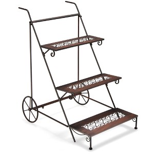 Tangkula 3-Tier Metal Plant Stand Ladder Shaped Flower Pot Holder Storage Rack w/ Wheels - 1 of 4