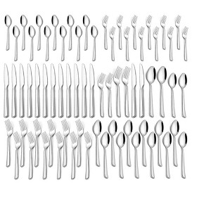Aoibox 60-Piece Stainless Steel Silverware Set for 12, Includes Spoons, Forks, Knives, Mirror Polished Cutlery for Home, Kitchen, Dishwasher Safe - 1 of 4