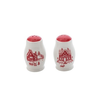 Transpac Dolomite 3.25 in. Multicolor Christmas Toile Salt and Pepper Shakers Set of 2