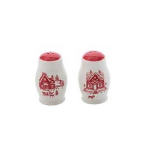 Transpac Dolomite 3.25 in. Multicolor Christmas Toile Salt and Pepper Shakers Set of 2 - 1 of 2