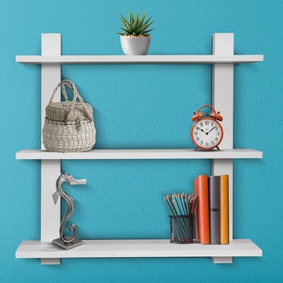 White 3-Tier Asymmetric Floating Wall Shelf