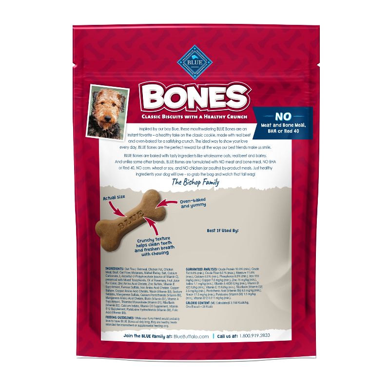 Blue Buffalo Bones Natural Crunchy Dog Treats Medium Dog Biscuits with Beef - 16oz, 3 of 7