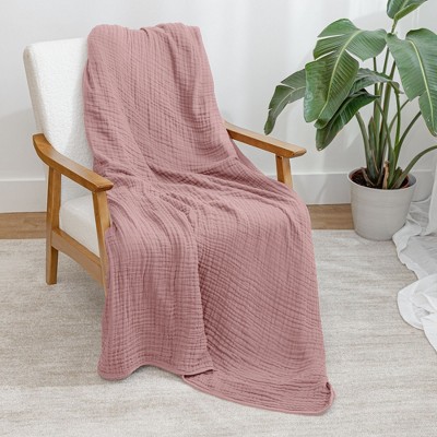 Mauve Cotton Muslin Queen Throw Blanket, 50" x 60"