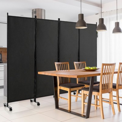 Black 4-Panel Folding Room Divider with Lockable Wheels