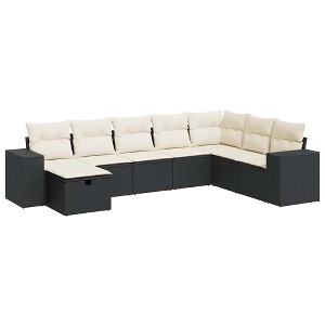 vidaXL Garden Sofa Set Black PE Rattan Large Removable Covers - 1 of 4