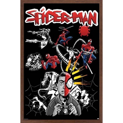 Trends International Marvel Spider-Man: Inked - Spider-Sense Framed Wall Poster Prints Mahogany Framed Version 14.725" x 22.375"